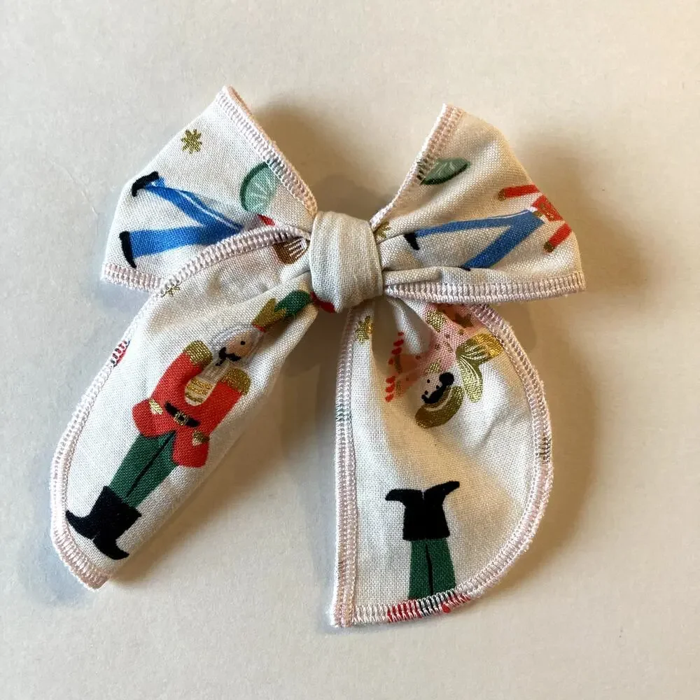 Assorted Winter Holiday Hair Bow Clips Barrettes - Set of 7
